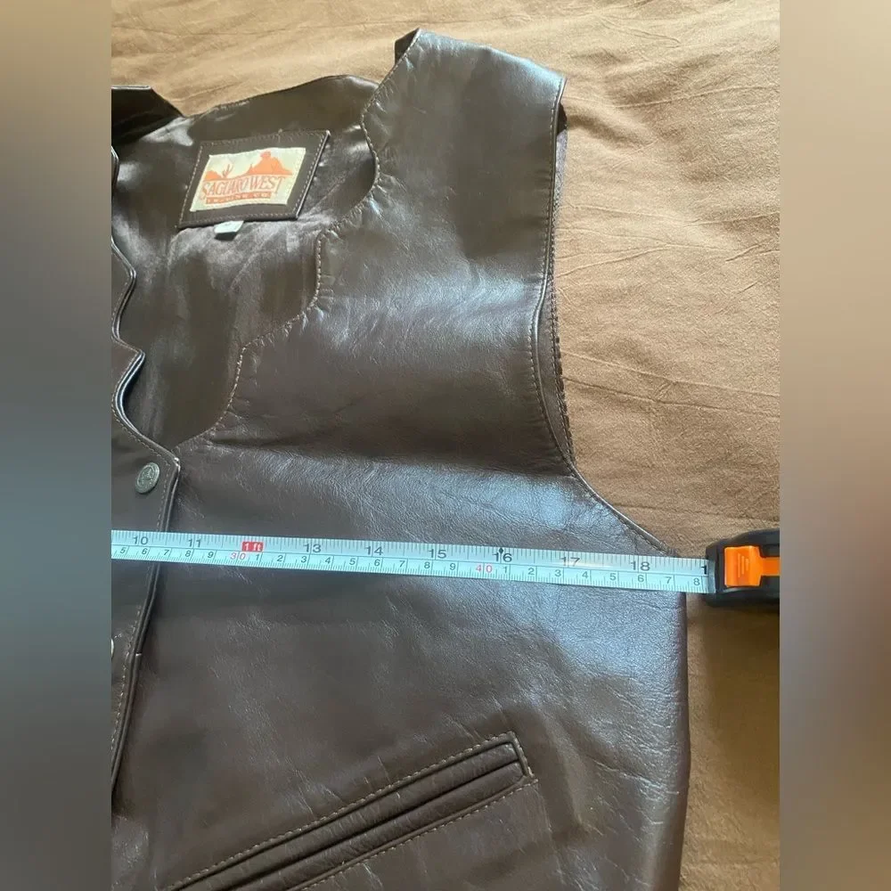 Vintage Saguaro West Brown Leather Vest Medium Western Cowboy Biker Cowboycore